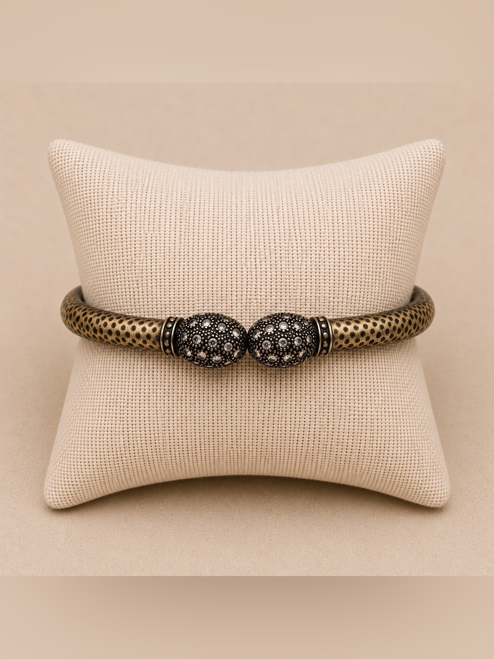 Vintage Gold & Black Rhinestone Hinged Bracelet